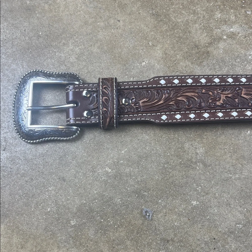Nocona M & F Buckstitch Floral Belt Size: 38